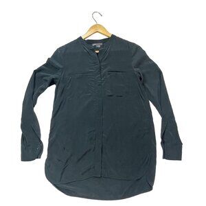 Vince Women's Long Sleeve Shirt 100% Silk Size 4 Small Dark Blue Blouse MSRP $32